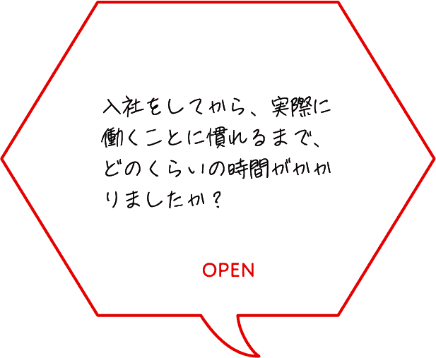 入社をしてから、実際に働くことに慣れるまで、どのくらいの時間がかかりましたか？